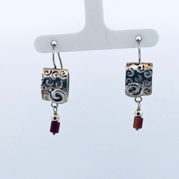Designer Jewelry - Vintage 925 Sterling Silver Swirl Dangle Earrings Artisan Estate Jewelry Pair US